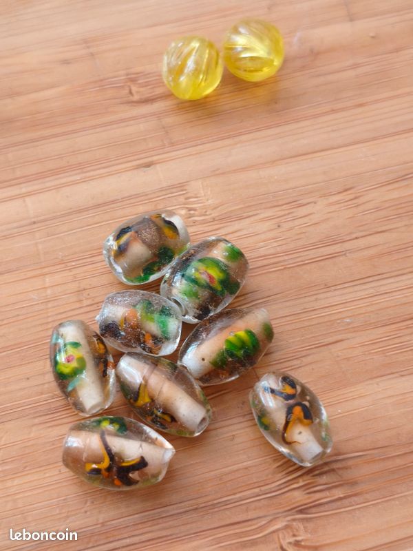Lot De Perles En Pâte De Verre Millefiori Murano Et Rocaille - Tons Cuivre, Neuf