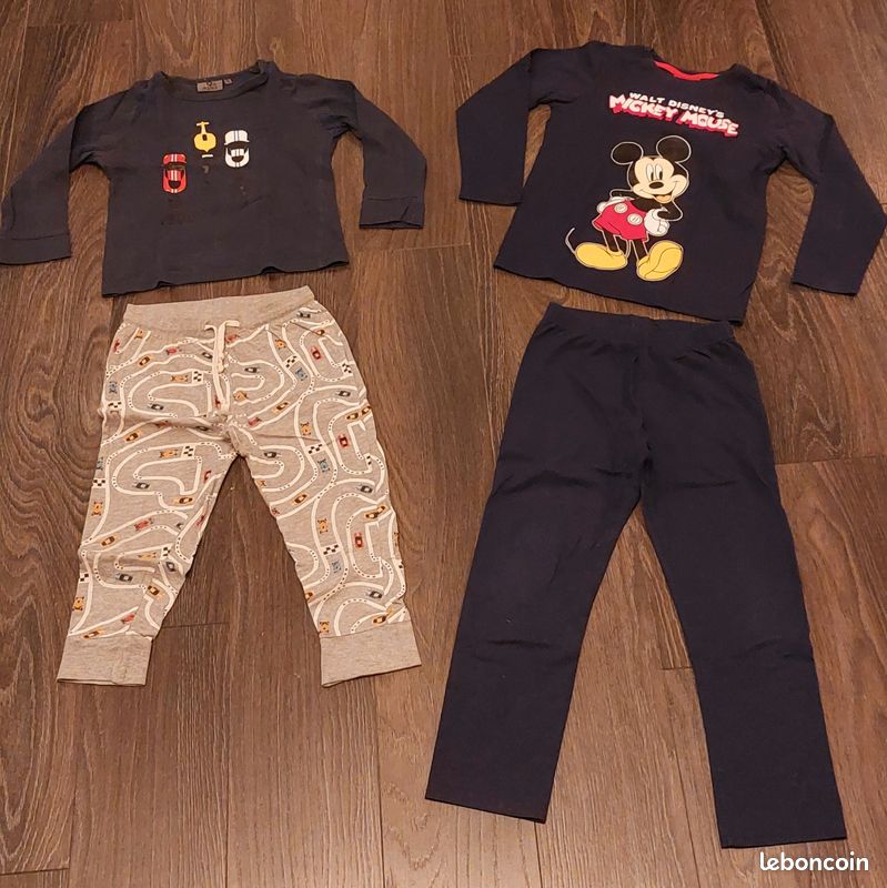Lot De 2 Pyjamas Bébé Disney Mickey Mouse - Taille 6-12 Mois - Couleur Gris Et Bleu - Neuf Avec étiquettes