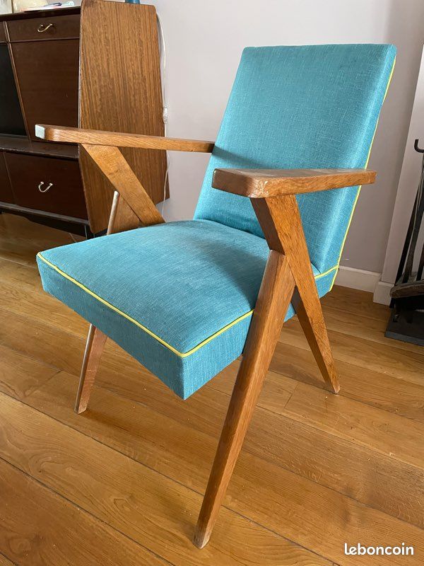Fauteuil vintage retapissé (image 1)