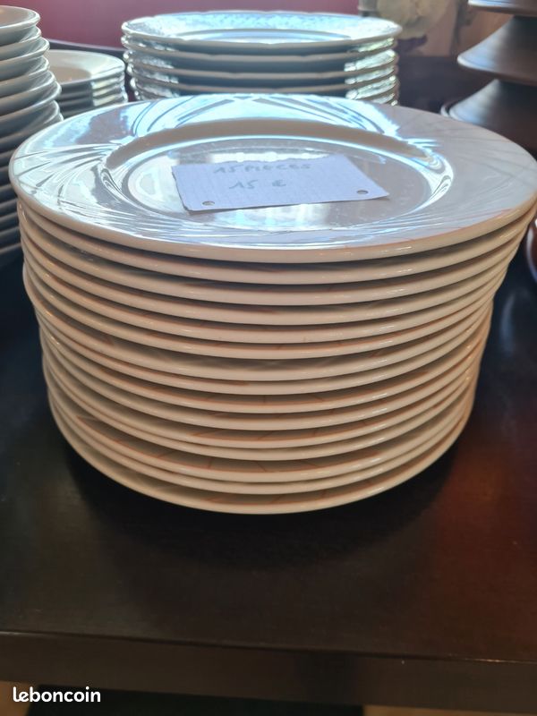 Lot de 15 assiettes blanches avec déco rose (image 2)