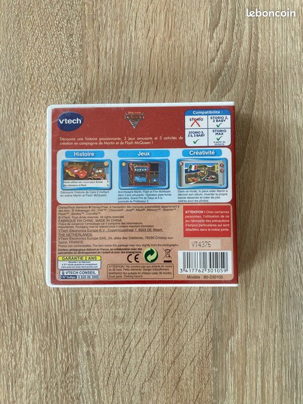 Pack De 2 Jeux Vtech Storio : Cars 2 (vocabulaire/orthographe) + Patrouille Et L'extra-terrestre