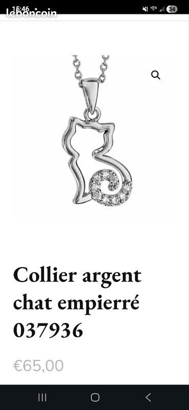 Collier Pendentif Chat En Strass - Chaîne De 50 Cm - Neuf Avec étiquettes