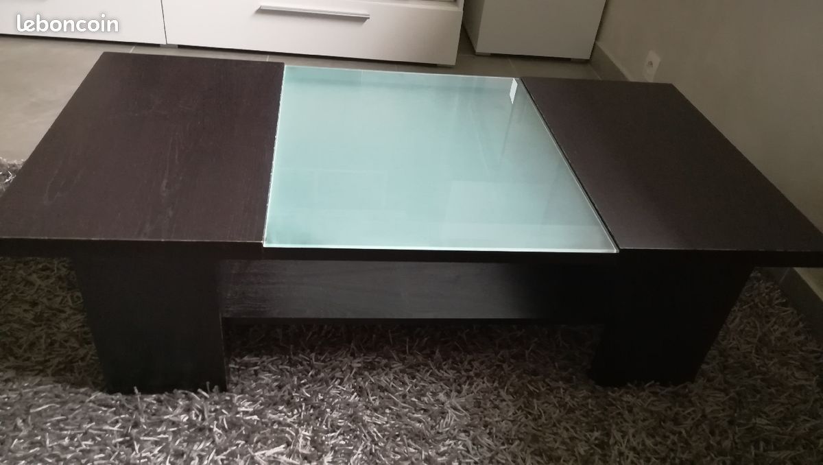 Grande Table basse bois et Verre (image 1)
