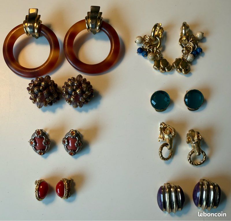 Boucles D'oreilles Vintage Signées SL - Bijou Créateur Rétro - Occasion