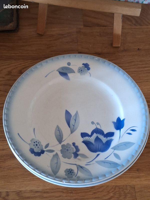 Lot9 De 6 Assiettes Plates Vintage Signées BOCH MODÈLE KIMONO H 2 D 24 Cm