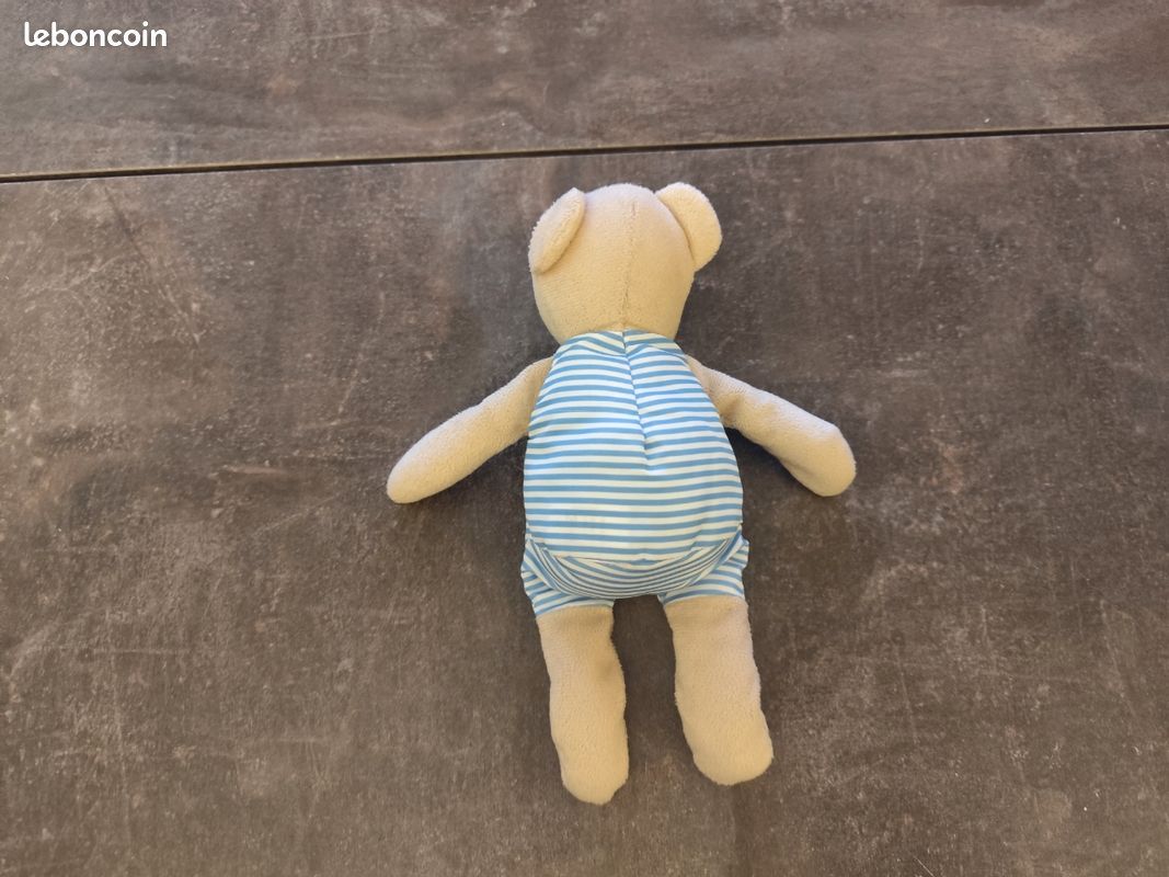Doudou Ours Lilliputiens - Beige Rayures Rouges Et Jaunes - Cute & Little