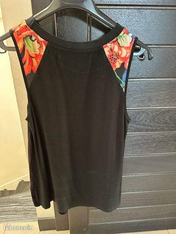 Haut Top Desigual Noir/Gris - Imprimé 3D - Taille M/L (Grande Longueur) - Neuf Avec Étiquette