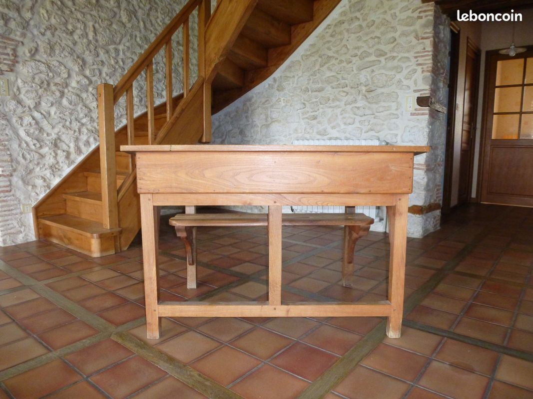 Bureau d'écolier double place avec encriers (image 3)