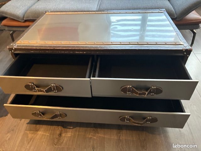 Table Basse Coffre En Bois Massif Gris - Style Vintage Industriel - Uncle Joe's