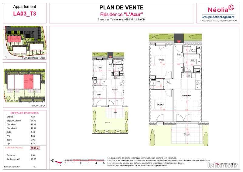 Appartement 3 pièces 59 m² · à Illzach · 59 m² · 190 508 €