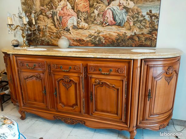 Buffet Louis XV Blanc Et Bronze, Dessus Marbre - Royal Art Meubles