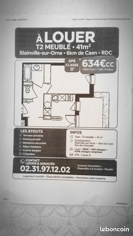 Appartement 2 pièces 41 m² · à Blainville-sur-Orne · 41 m² · 634 €/mois