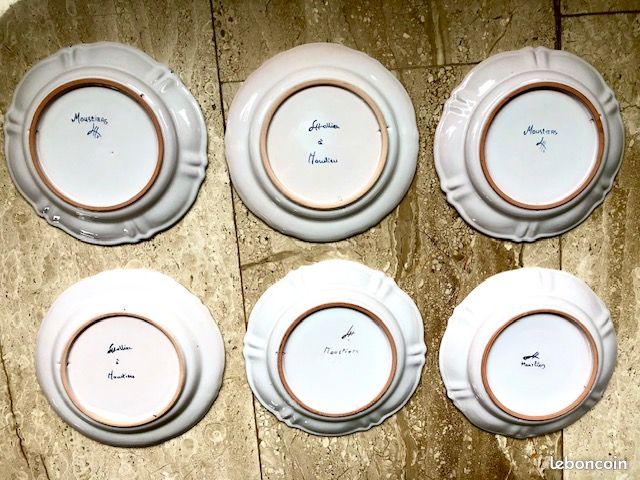 6 assiettes faïence Moustiers décor oiseaux signées (image 2)