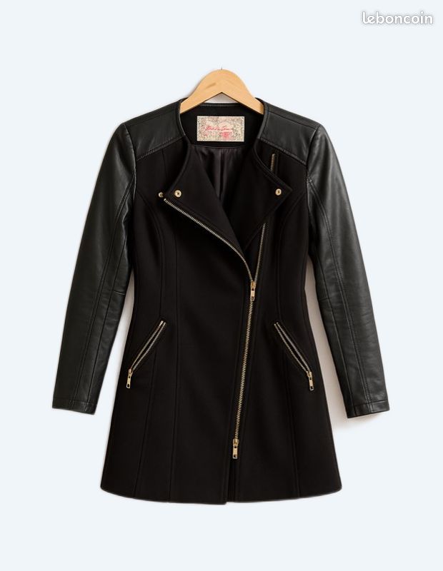 Manteau noir avec manches simili cuir – LuluLove – Taille M (image 1)