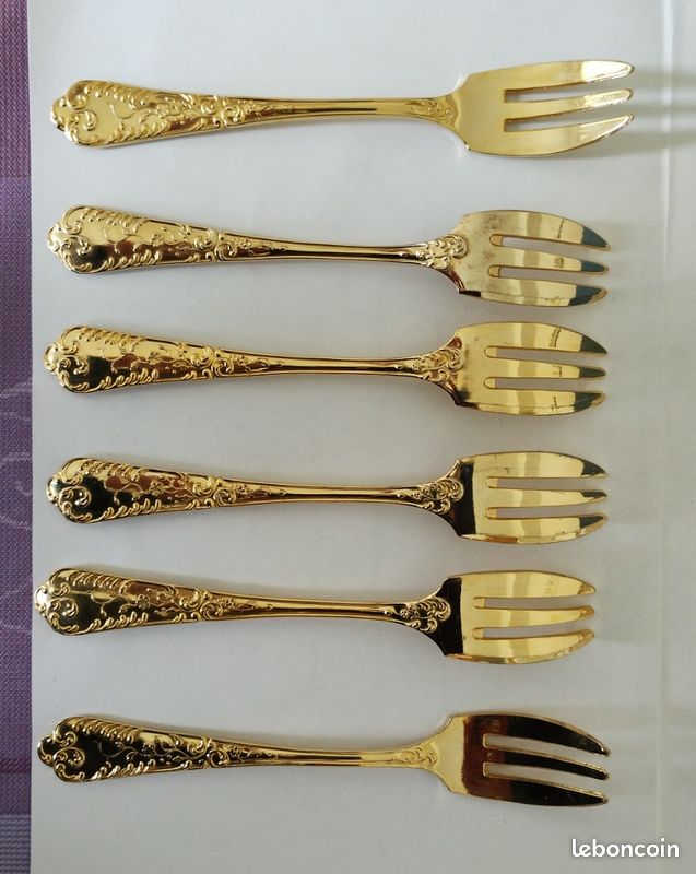 12 Fourchettes à Gâteau Fabiora Paris - Plaqué Or 24 Carats - Etat Impeccable