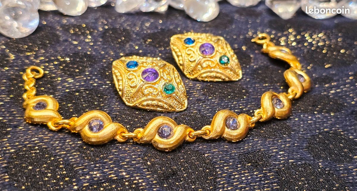 Parure Vintage Esprit Couture Baroque Clips et Bracelet (image 1)