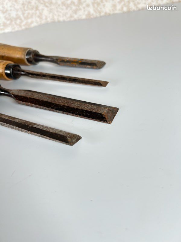 Lot 4 ciseaux à bois MOB, tailles 10 15 20 mm, outillage menuisier ébéniste, acier chrome français (image 7)