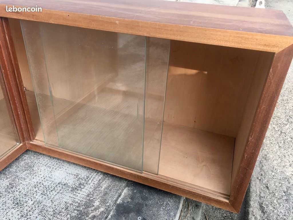 Etagère vitrine murale d'angle vintage, en bois & verre (image 8)