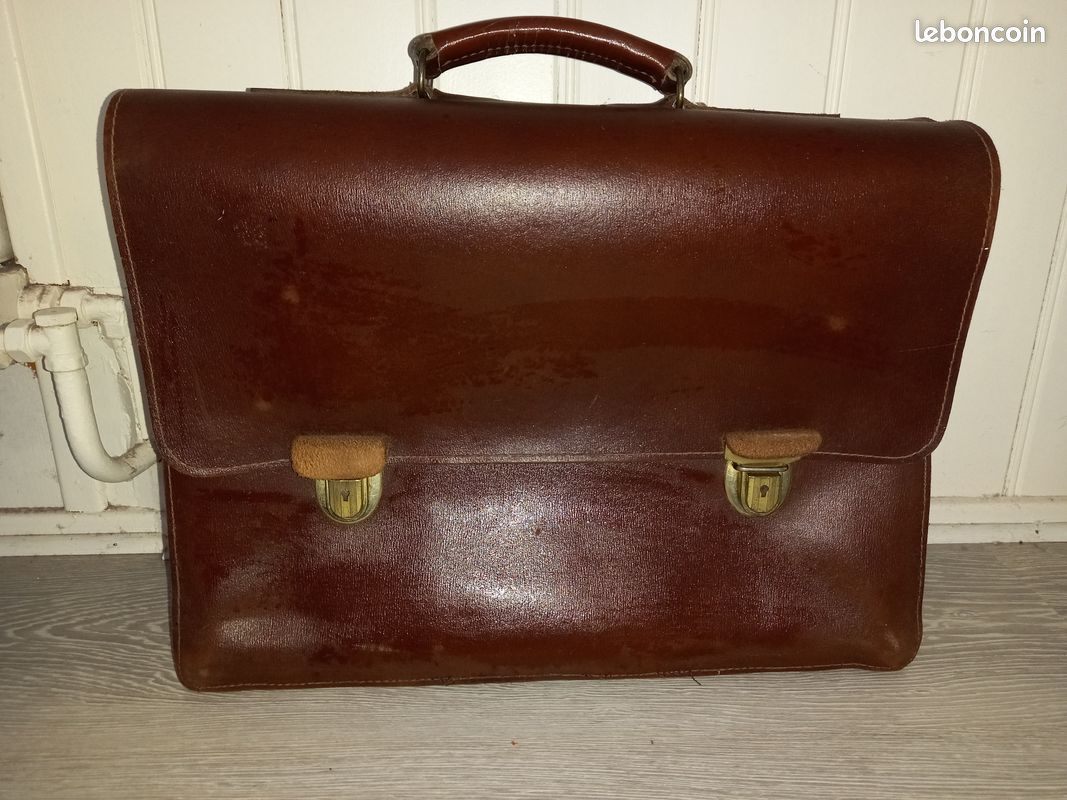 Grand cartable tout cuir vintage année 1970 (image 1)