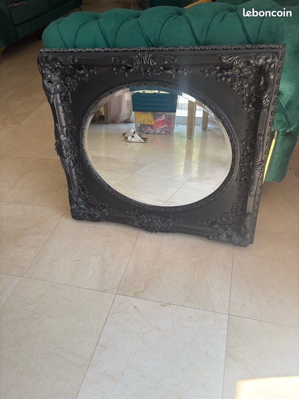 Magnifique miroir mural ovale de style classique baroque, finition noire (image 2)