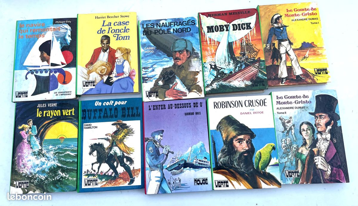 Lot de 9 Bibliotheque verte et1 Bibliotheque Rouge : Jules Verne, Alexandre Dumas... (image 1)