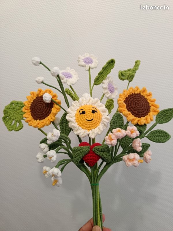 Cadeau Crochet Fleur Décorative En Crochet Faite Main - Avec Pièce Commémorative, Décoration Bureau Ou Cadeau Personnalisé Fleur Crochet Fait Main