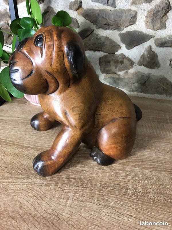 ANTIQUE STATUE CHIEN DE FÔ en Bois massif Sculpté H 22cm EUR 15,00