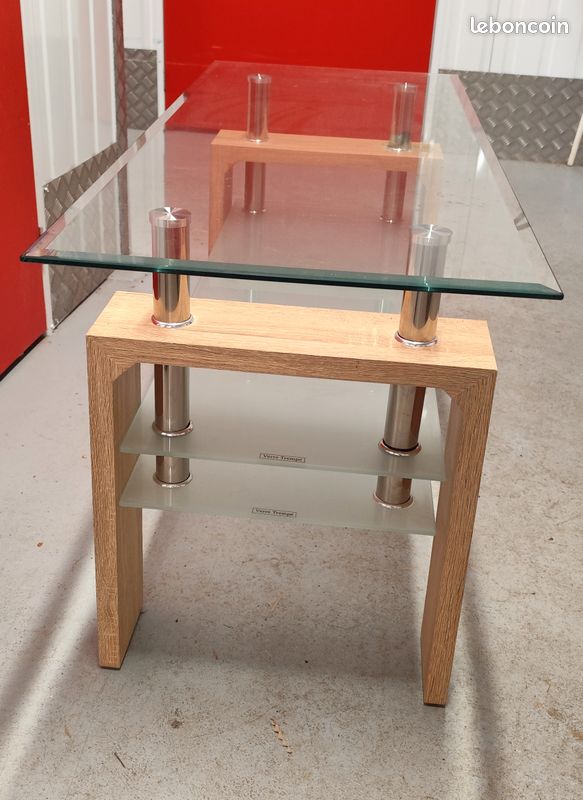 Meuble TV en verre et bois double plateau inférieur (image 2)