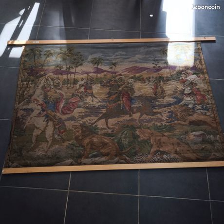 Tapisserie Murale Vintage Chasse à Cheval - 24 X 32 Pouces - Signée Corono Decor - Occasion