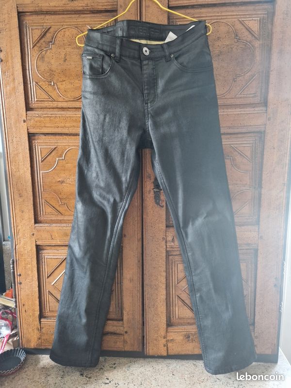 Black Waxed Jean Moto Overlap Pantalon Moto Overlap