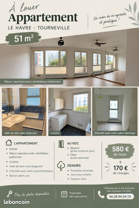 Appartement 2 pièces 51 m² · au Havre · 51 m² · 750 €/mois