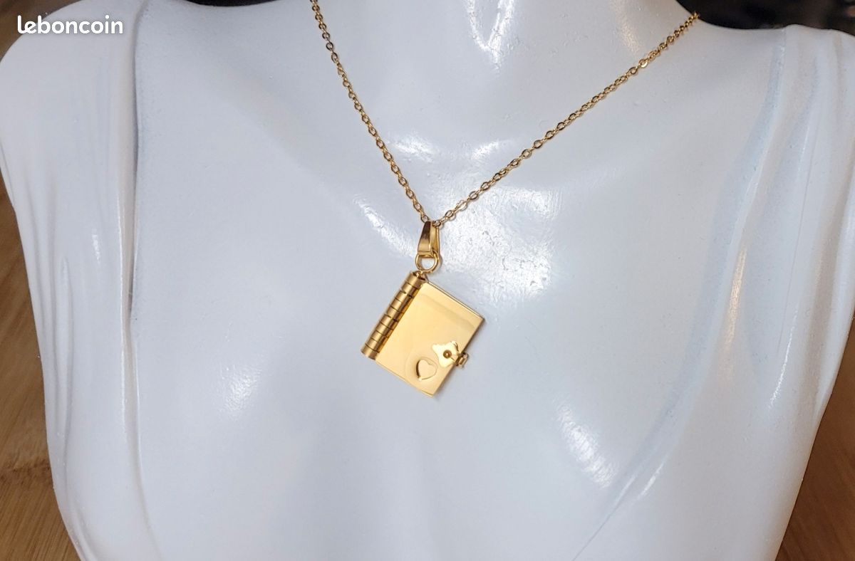 Collier Fantaisie Jaune - Chaîne 46 Cm, Pendentif 3x2,2 Cm - Poids 4,89 G - Neuf Sans Emballage