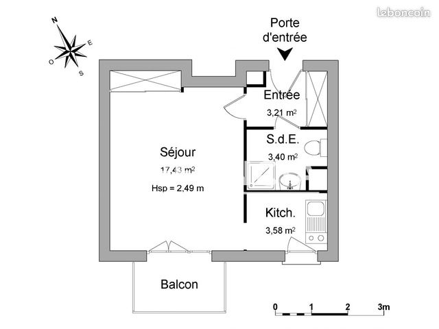 Appartement a louer  - 1 pièce(s) - 27.6 m2 - Surfyn