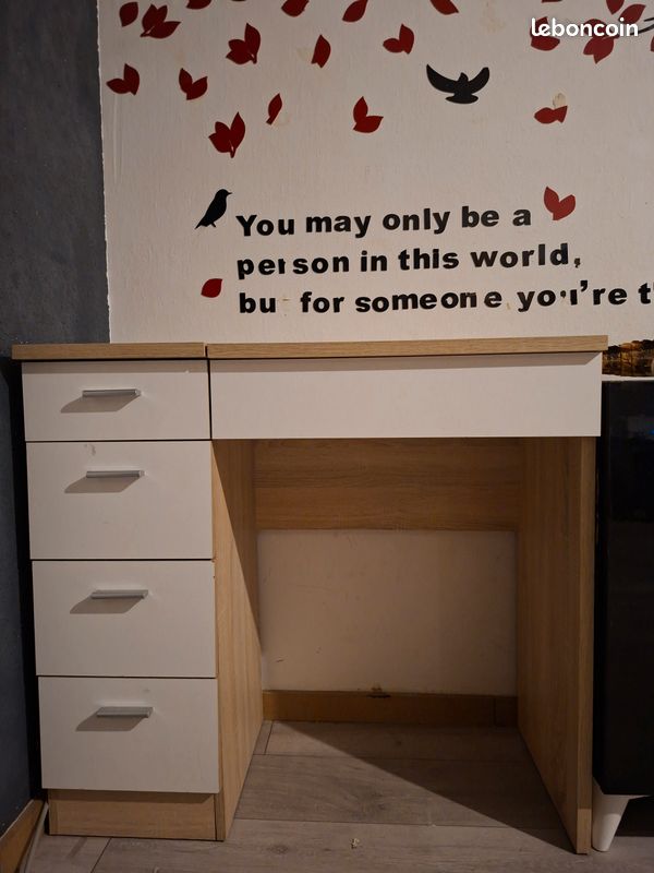 Bureau et coiffeuse blanc et bois (image 1)