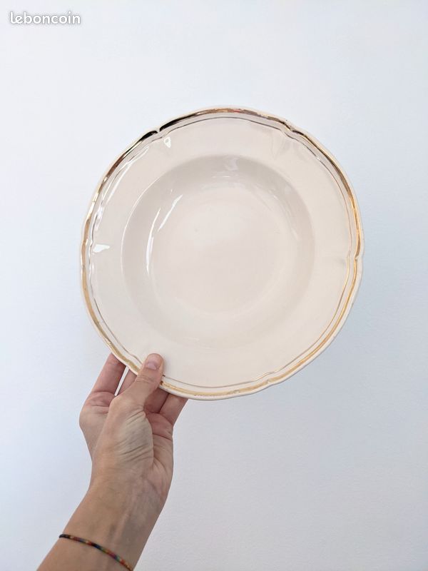 Lot de 4 assiettes creuses vintage écrues et dorées MBFA Pornic (image 3)
