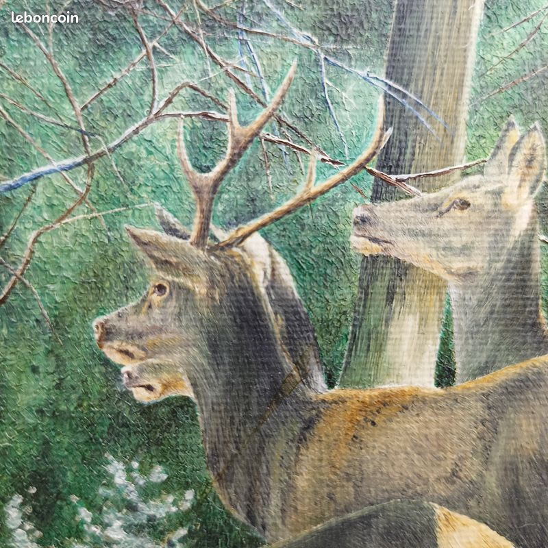 Tableau d'art animalier Huile sur toile sujet : Cerf Harde - Vente d'atelier (image 6)