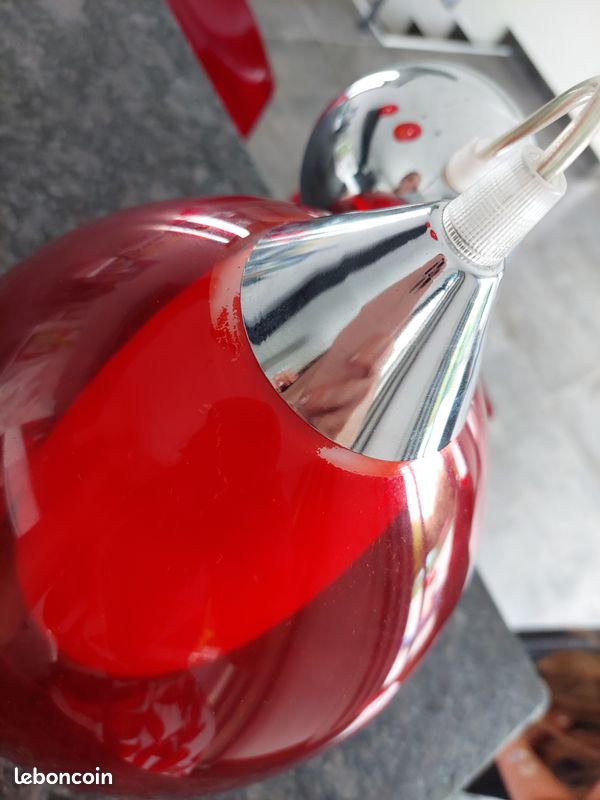 Luminaire suspension verre rouge orangé (image 5)