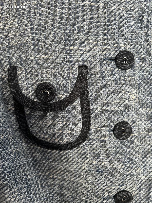 Veste Tweed Vintage Caldene - Bleu/gris Avec Col Velours Marine - Taille ~10