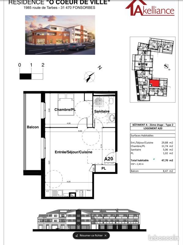 Appartement 1 pièce 47 m² · à Fonsorbes · 47 m² · 546 €/mois