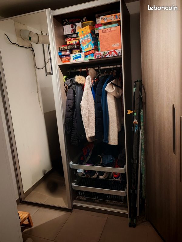 Dressing d'angle + dressing droit - gris - avec portes - penderie porte-chaussures et tiroir bon état (image 9)