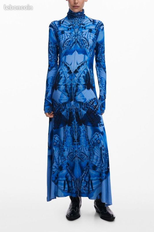 Robe Desigual Manches Longues Noir Imprimé Papillons Et Strass - Taille M (36/38)