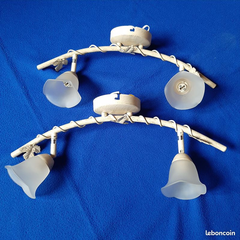 Luminaire, applique murale fer ivoire doré, éclairage 2 ampoules 16 (image 4)