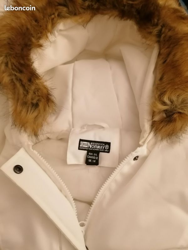 Blouson GEOGRAPHICAL NORWAY Garçon 14 Ans - Blanc Avec Capuche - Imperméable - Neuf étiqueté