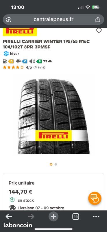 Pneu Pirelli 195x65x16 neuf (image 2)
