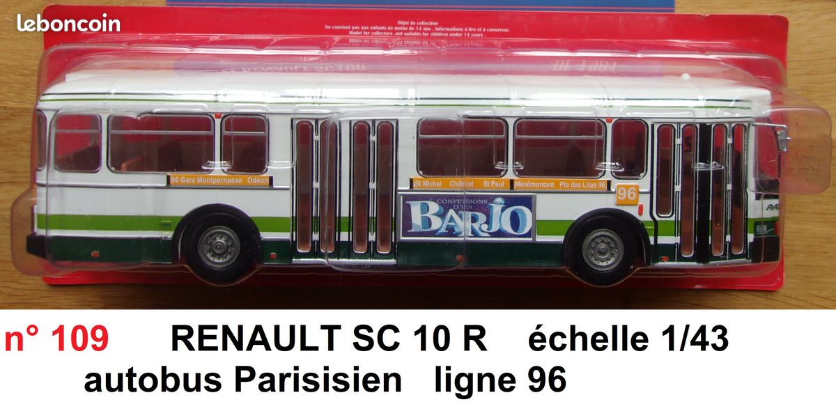 SUB109 Bus 1/43 IXO Hachette RENAULT VI SC10R Gare Montparnasse N&deg;96