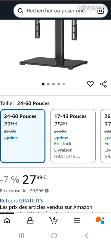 Support TV BONTEC Universel Et Pivotant - Pour écrans 26 à 55 Pouces
