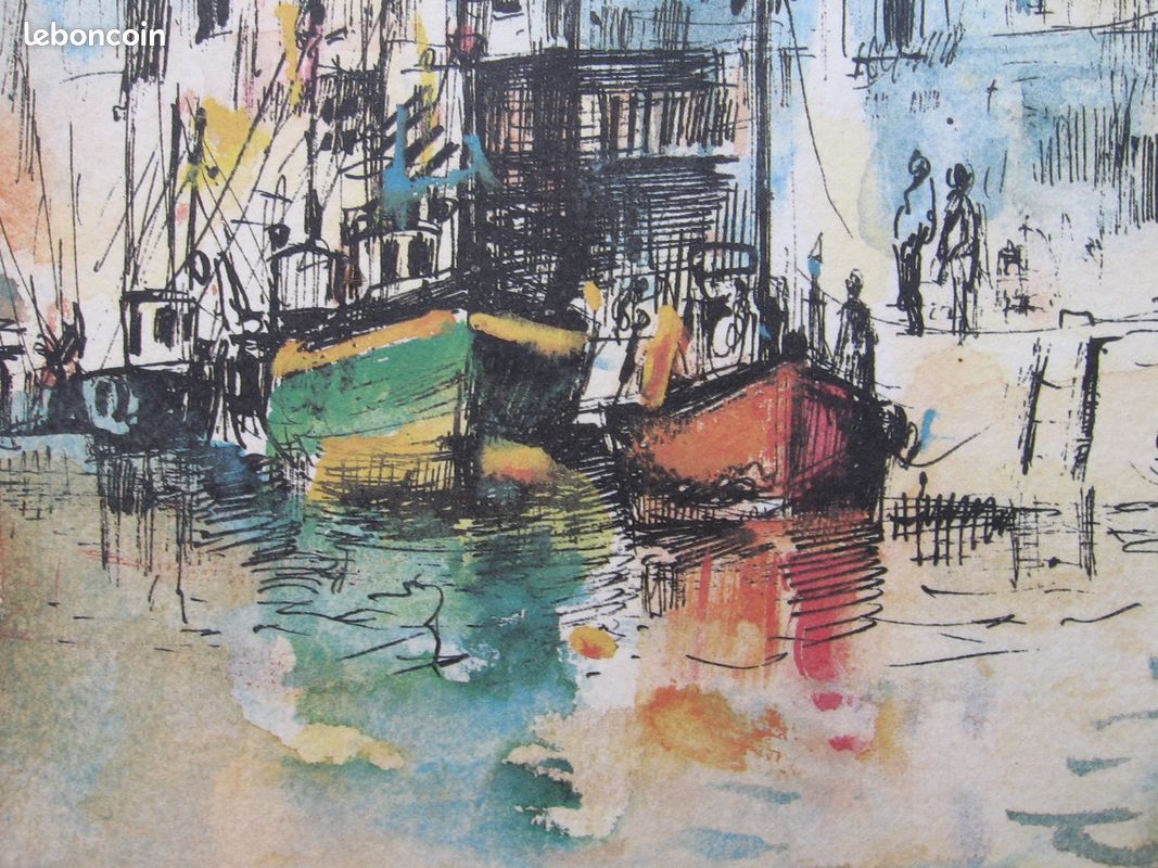 Tableau Honfleur "Le Vieux Bassin" façon Bernard Buffet (image 5)