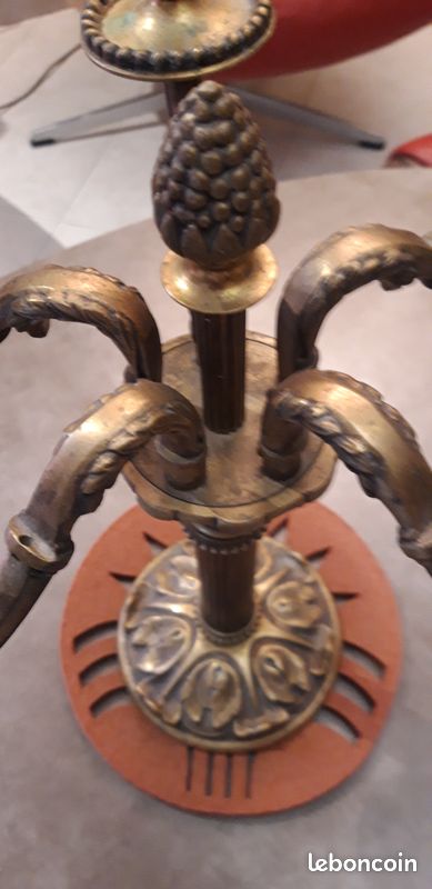 Lustre ancien 5 branches en laiton massif - Ameublement