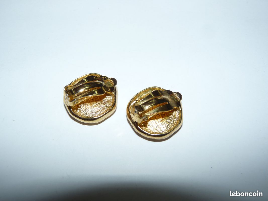 Boucles D'oreilles Anciennes Clips – Métal Argenté – Jaune – Créateur