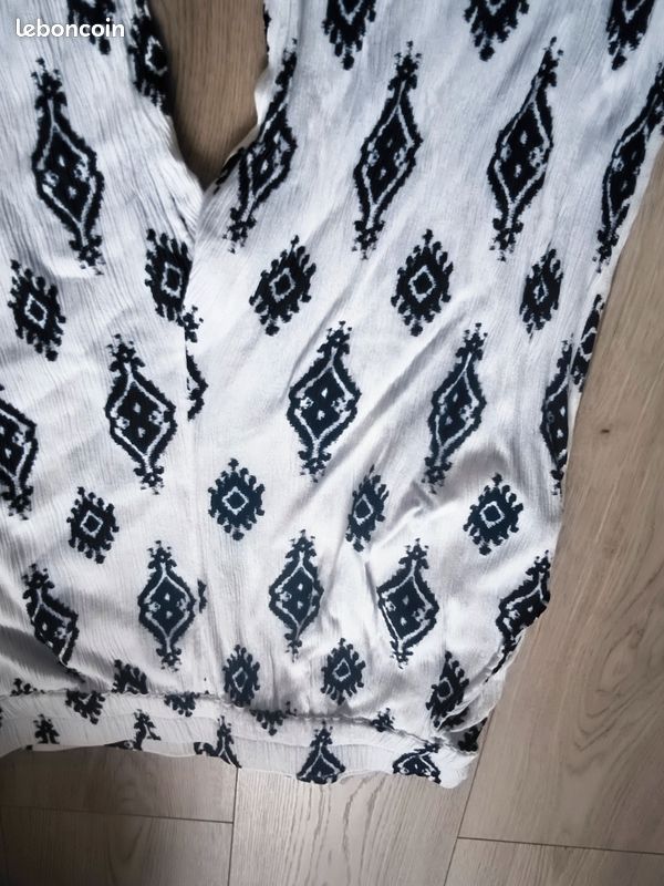 Kiabi femme - Pantalon d'été blanc à motifs noirs - Taille L (image 2)